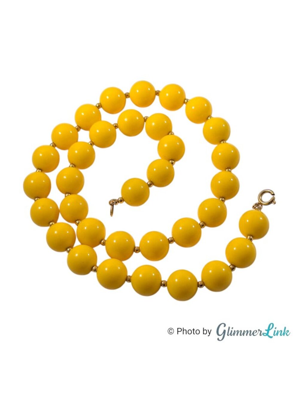 Vintage Yellow Lucite Bead Necklace Gold Tone Spacers 19 Inch